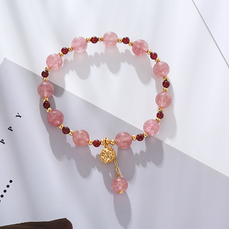 Bracelet Grenat Quartz Fraise Poignet 14-16 cm