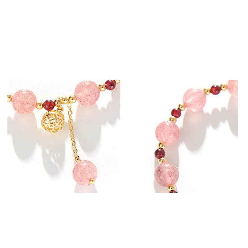 Bracelet Grenat Quartz Fraise Poignet 14-16 cm