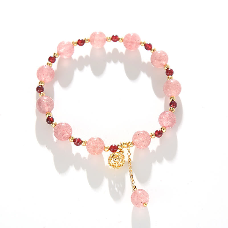 Bracelet Grenat Quartz Fraise Poignet 14-16 cm