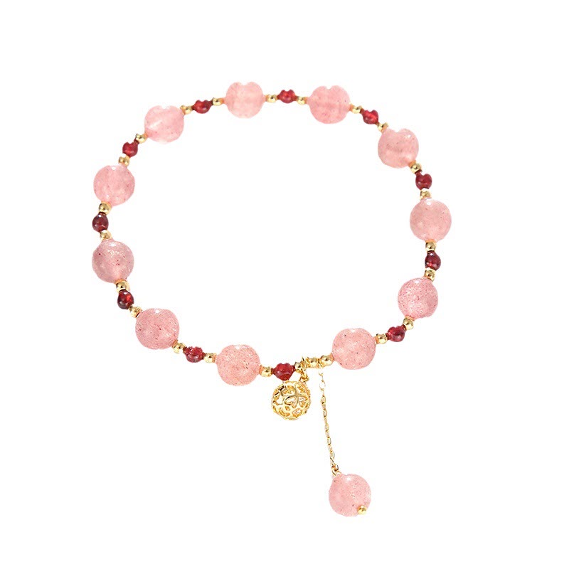 Bracelet Grenat Quartz Fraise Poignet 14-16 cm
