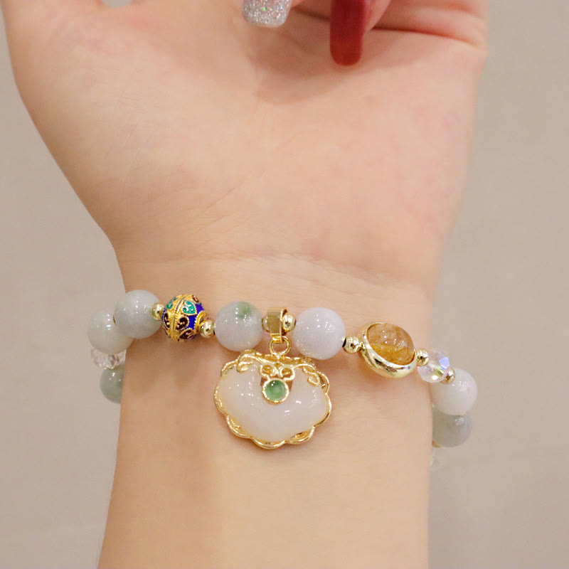 Bracelet de guérison en quartz fraise avec breloque cadenas chinois