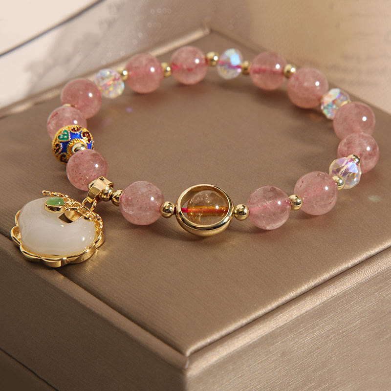 Bracelet de guérison en quartz fraise avec breloque cadenas chinois