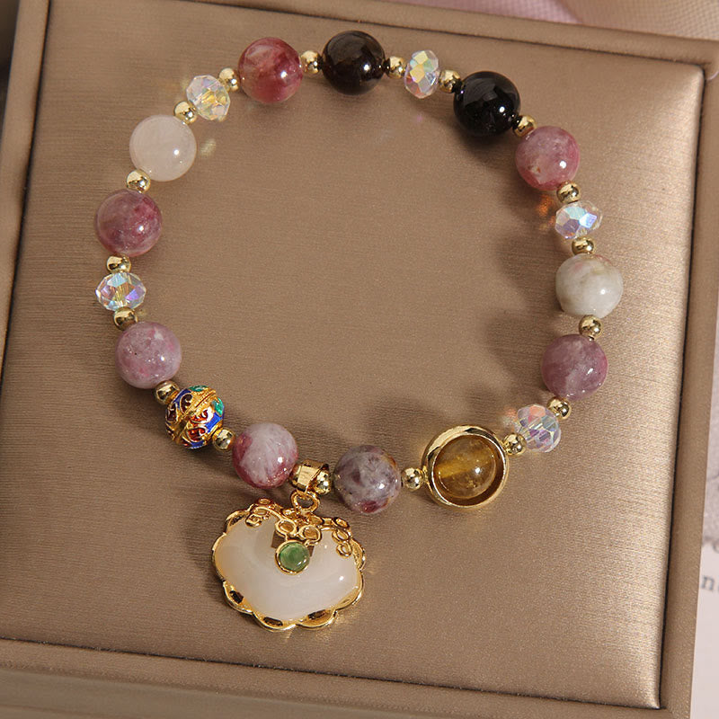 Bracelet de guérison en quartz fraise avec breloque cadenas chinois