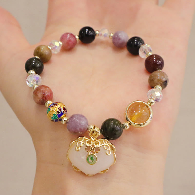 Bracelet de guérison en quartz fraise avec breloque cadenas chinois