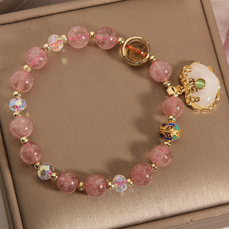 Bracelet de guérison en quartz fraise avec breloque cadenas chinois