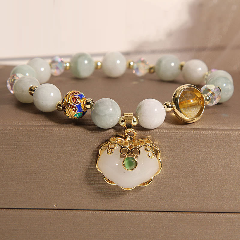 Bracelet de guérison en quartz fraise avec breloque cadenas chinois
