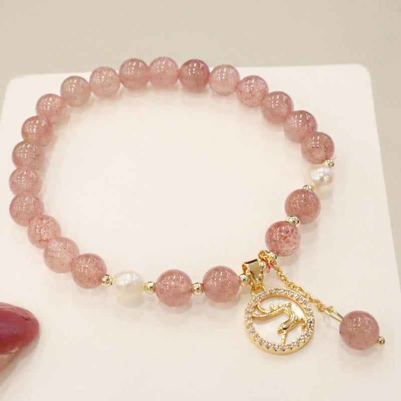 Bracelet de guérison en quartz fraise avec breloque Fu pour l'amour et la chance