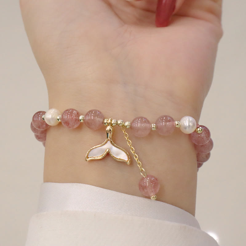 Bracelet de guérison en quartz fraise avec breloque Fu pour l'amour et la chance