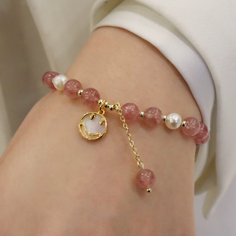 Bracelet de guérison en quartz fraise avec breloque Fu pour l'amour et la chance