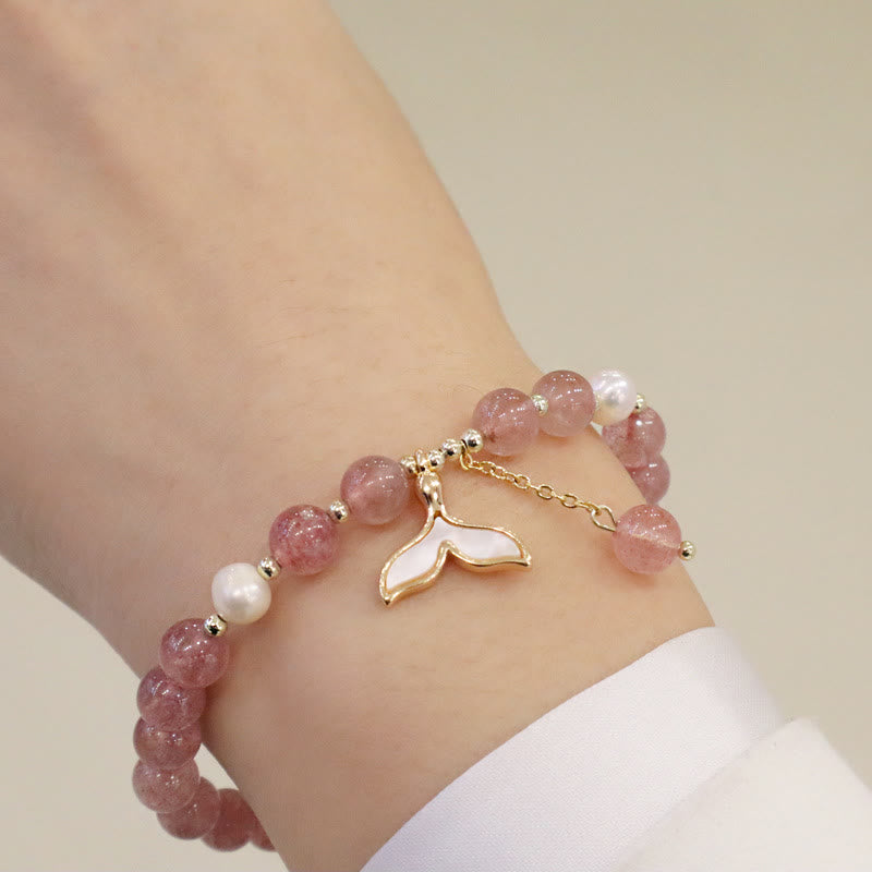 Bracelet de guérison en quartz fraise avec breloque Fu pour l'amour et la chance
