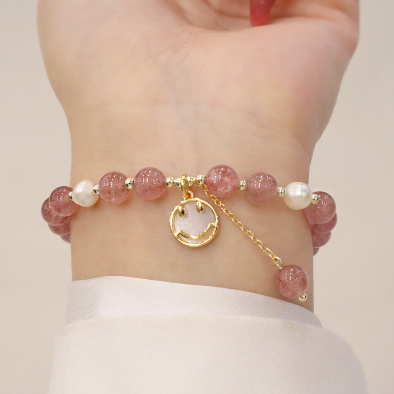 Bracelet de guérison en quartz fraise avec breloque Fu pour l'amour et la chance
