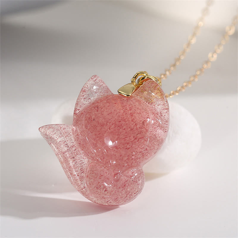 Collier de guérison en quartz fraise en argent plaqué or 14 carats