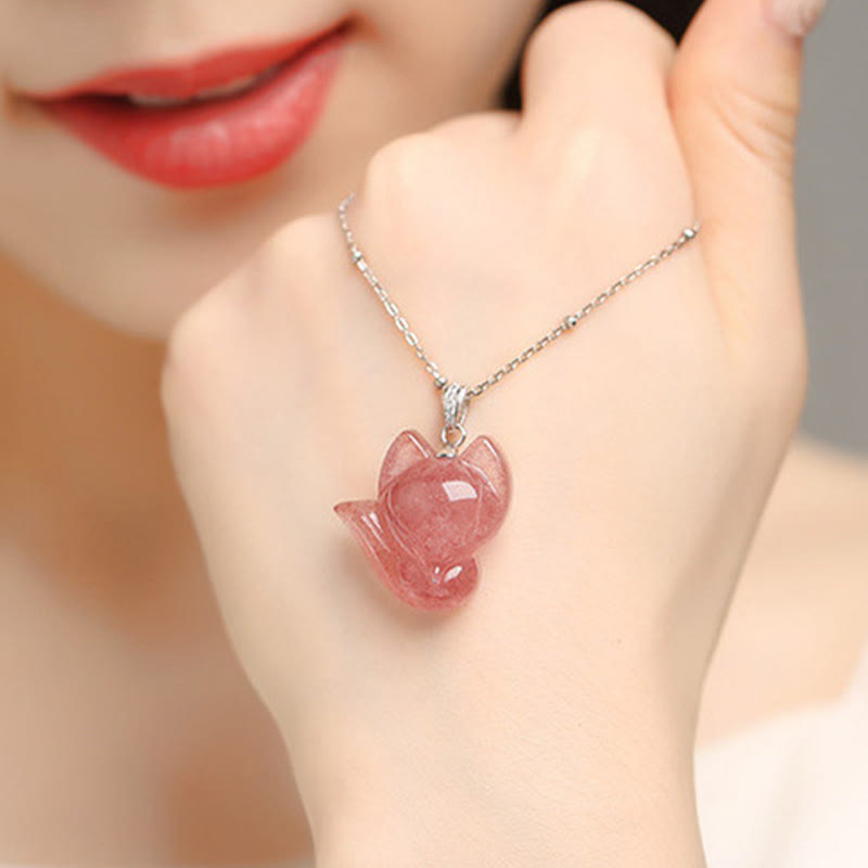 Collier de guérison en quartz fraise en argent plaqué or 14 carats