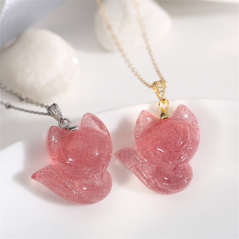 Collier de guérison en quartz fraise en argent plaqué or 14 carats