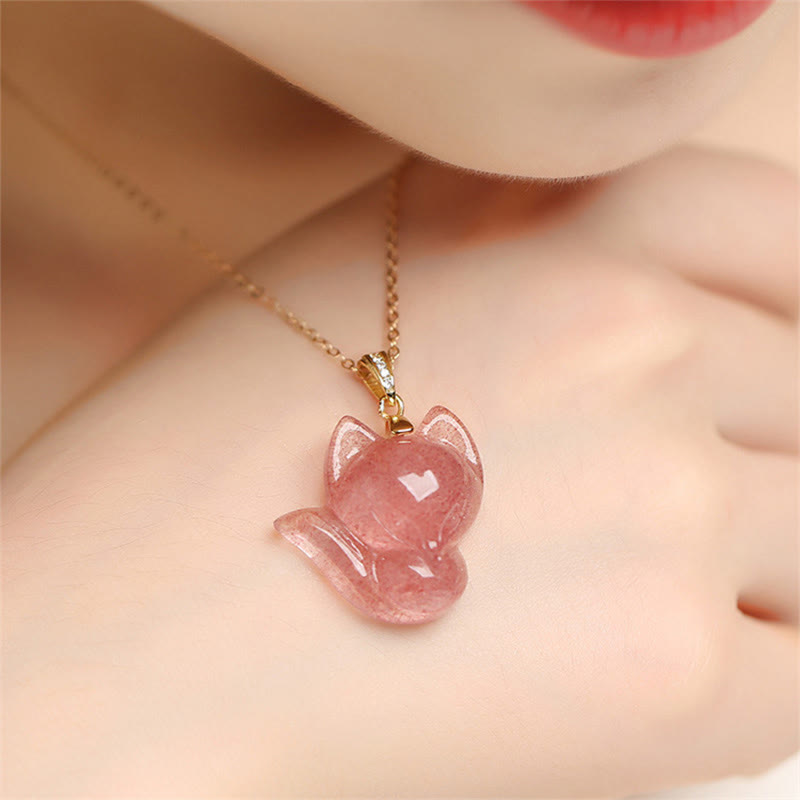 Collier de guérison en quartz fraise en argent plaqué or 14 carats