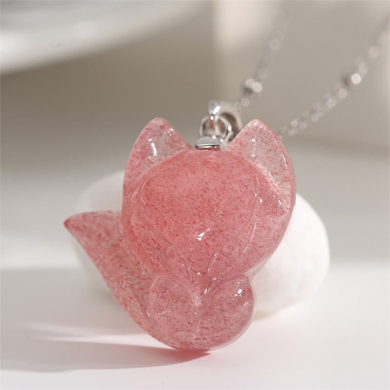 Collier de guérison en quartz fraise en argent plaqué or 14 carats