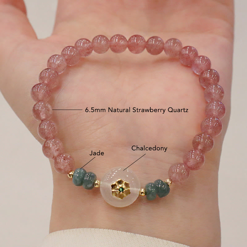 Bracelet de guérison en jade et quartz fraise pour la prospérité et l'amour