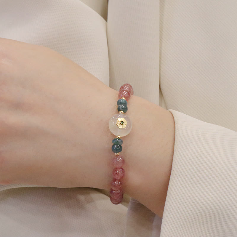 Bracelet de guérison en jade et quartz fraise pour la prospérité et l'amour