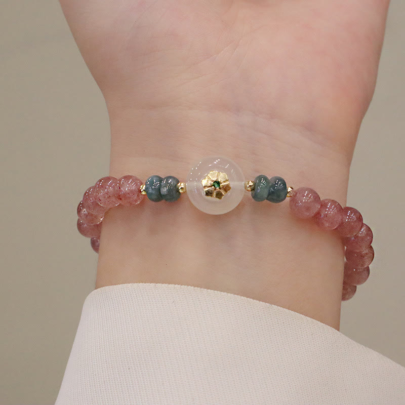 Bracelet de guérison en jade et quartz fraise pour la prospérité et l'amour