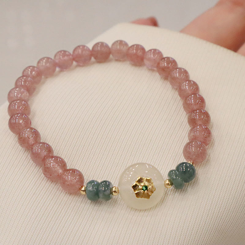 Bracelet de guérison en jade et quartz fraise pour la prospérité et l'amour