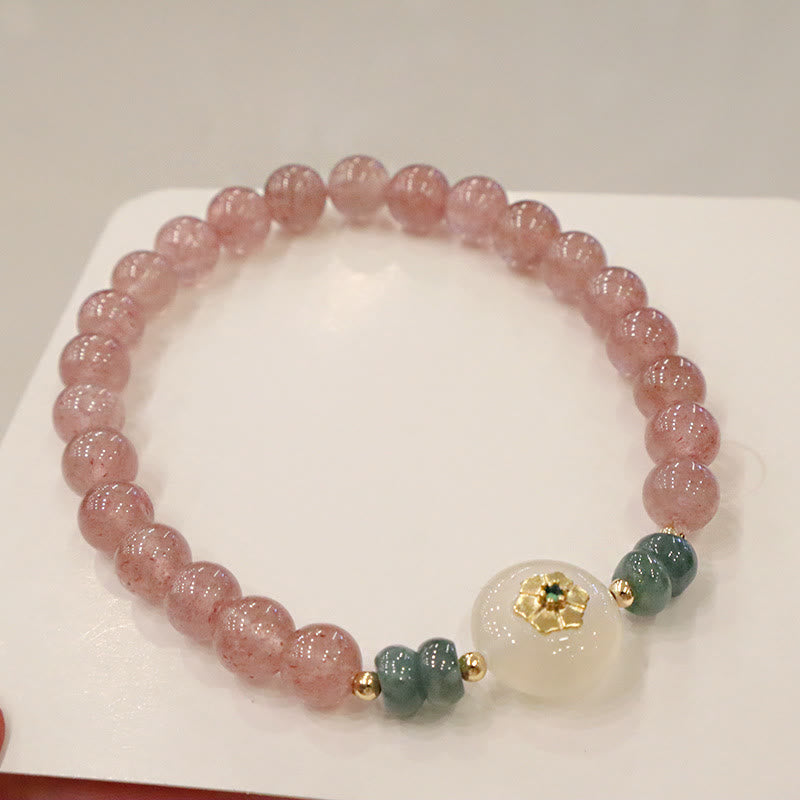Bracelet de guérison en jade et quartz fraise pour la prospérité et l'amour