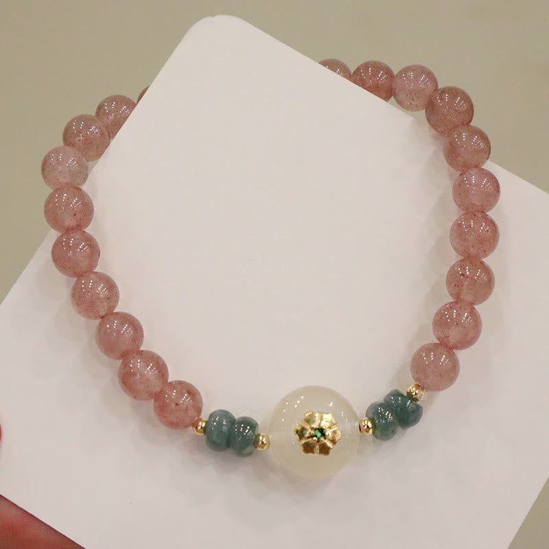 Bracelet de guérison en jade et quartz fraise pour la prospérité et l'amour