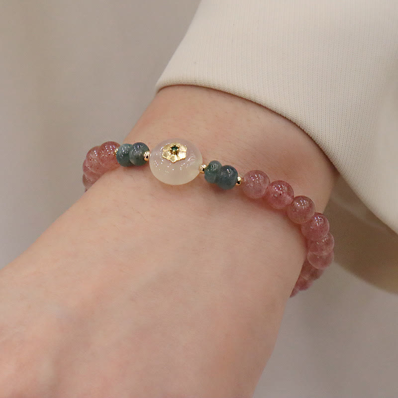 Bracelet de guérison en jade et quartz fraise pour la prospérité et l'amour
