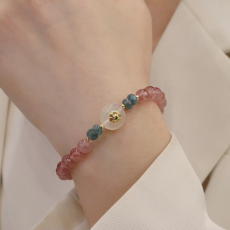 Bracelet de guérison en jade et quartz fraise pour la prospérité et l'amour