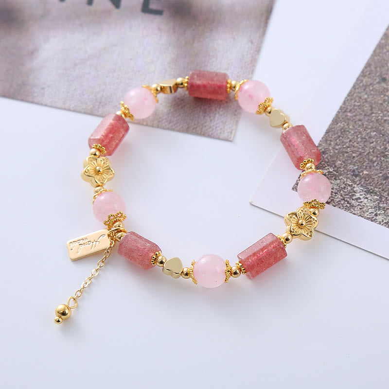 Bracelet d'amour en quartz fraise | Cristal de guérison rose 14-16 cm
