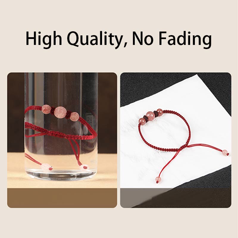 Bracelet d'amour en quartz fraise avec protection en fil rouge