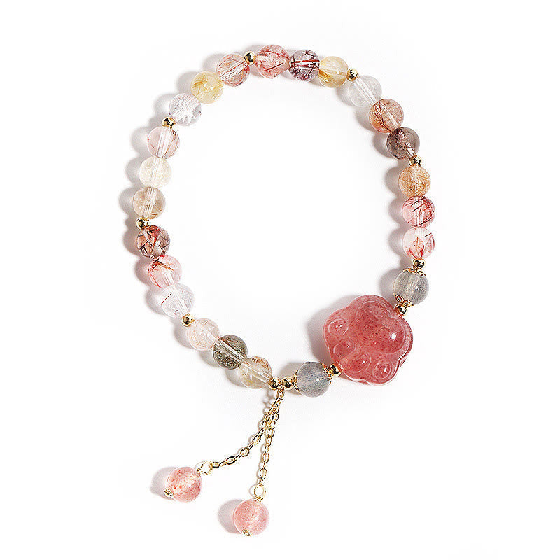 Bracelet Love en quartz fraise avec quartz rutile et pierre de lune