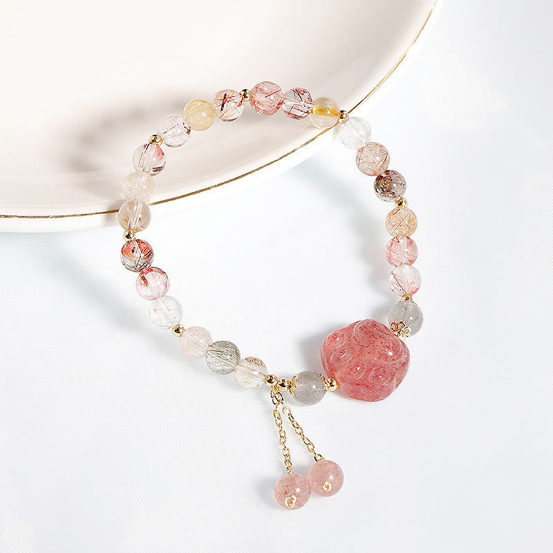 Bracelet Love en quartz fraise avec quartz rutile et pierre de lune