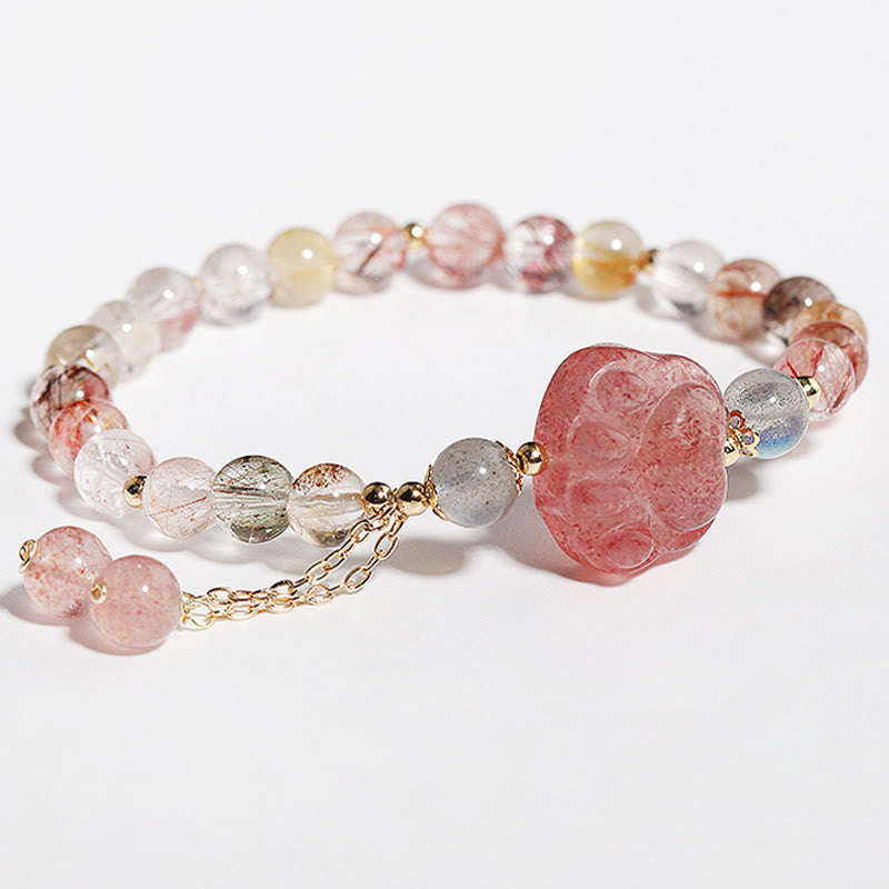 Bracelet Love en quartz fraise avec quartz rutile et pierre de lune