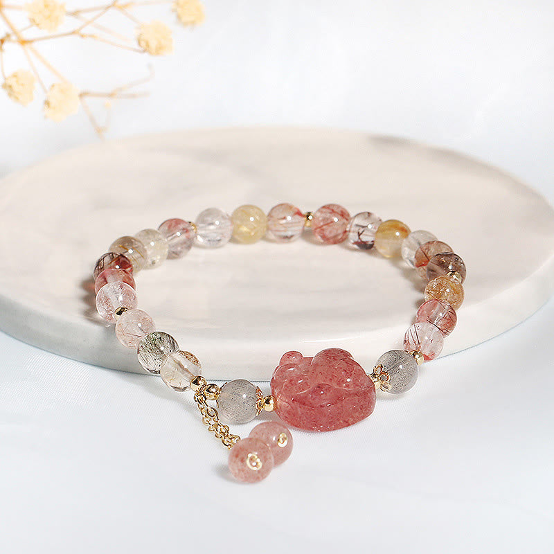 Bracelet Love en quartz fraise avec quartz rutile et pierre de lune