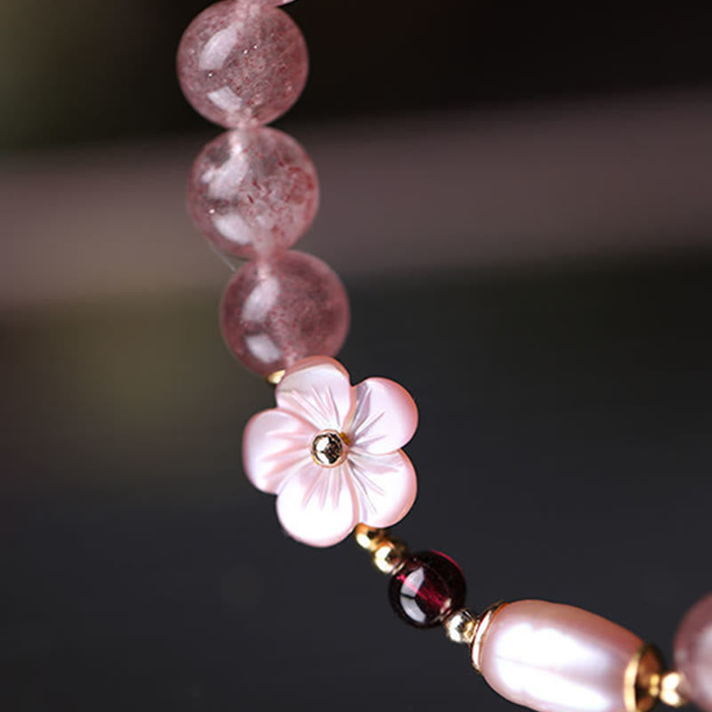 Bracelet de guérison d'amour en quartz fraise pour l'énergie du cœur