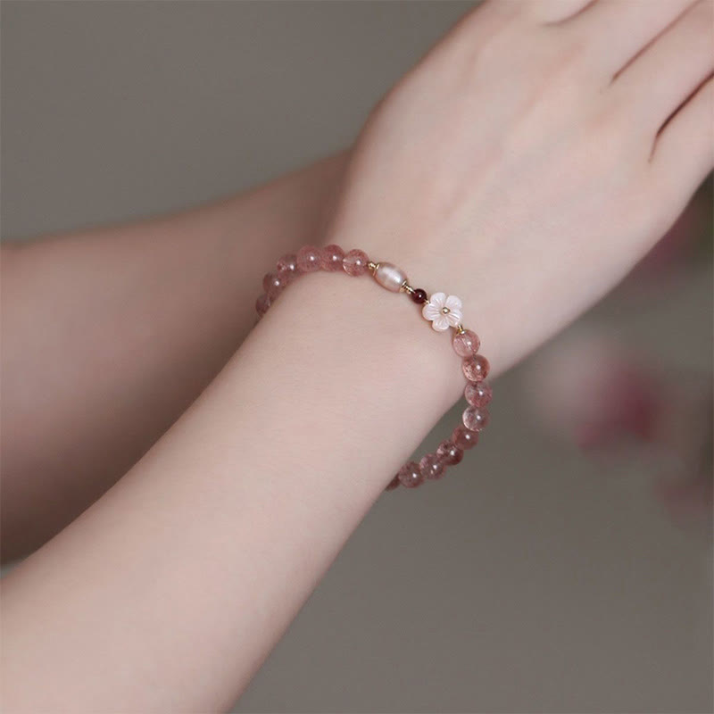 Bracelet de guérison d'amour en quartz fraise pour l'énergie du cœur