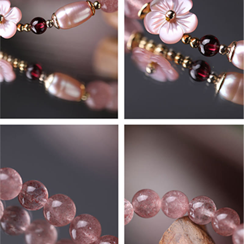Bracelet de guérison d'amour en quartz fraise pour l'énergie du cœur