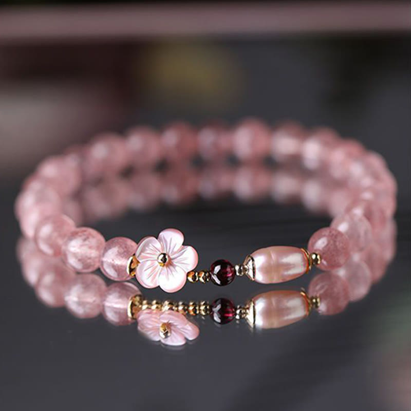 Bracelet de guérison d'amour en quartz fraise pour l'énergie du cœur