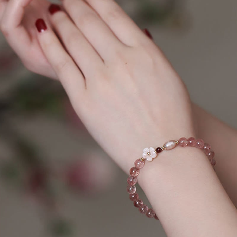 Bracelet de guérison d'amour en quartz fraise pour l'énergie du cœur