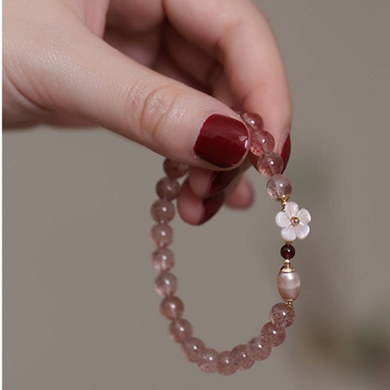 Bracelet de guérison d'amour en quartz fraise pour l'énergie du cœur