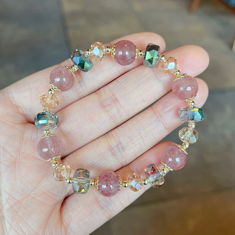Bracelet spirituel de guérison d'amour en quartz fraise