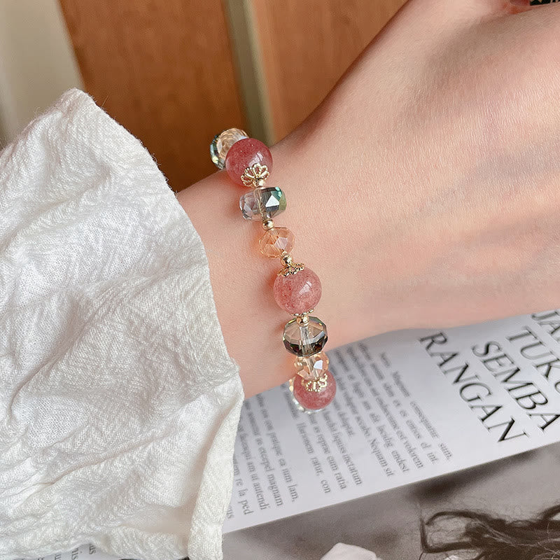 Bracelet spirituel de guérison d'amour en quartz fraise