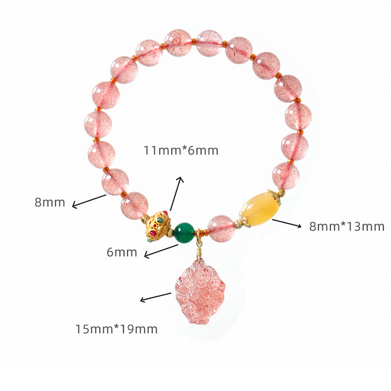 Bracelet de guérison renard à neuf queues en quartz fraise 8 mm