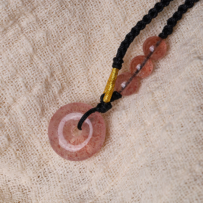 Collier de guérison à boucle de paix en quartz fraise 45 cm