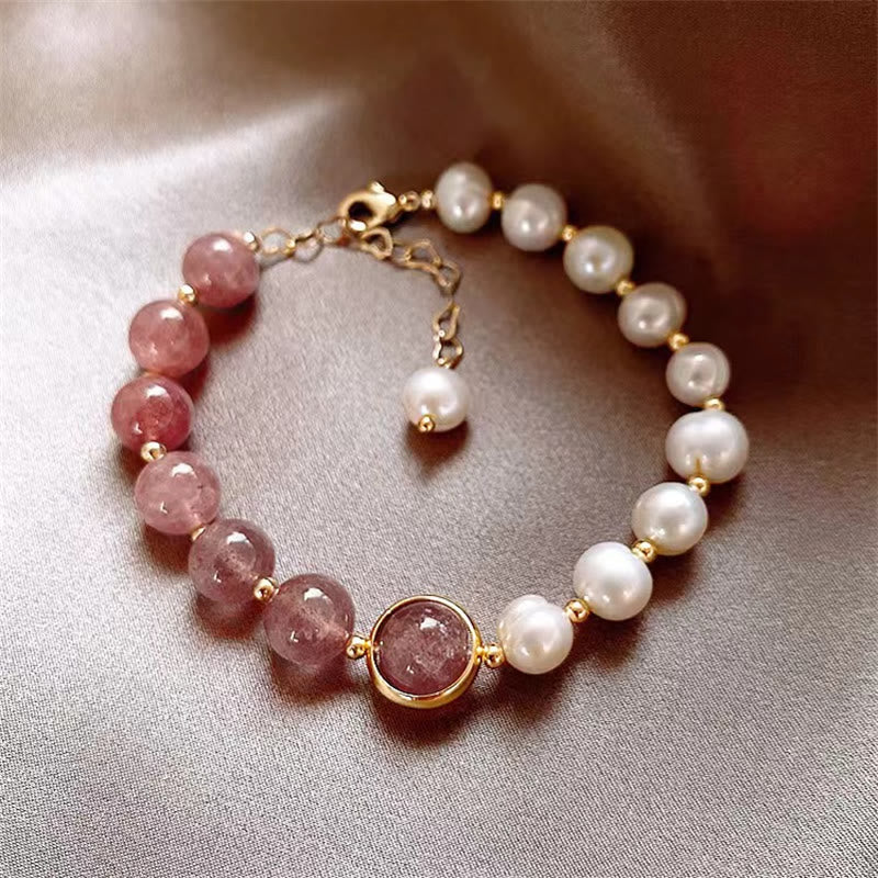Bracelet chaîne positif amour perle quartz fraise