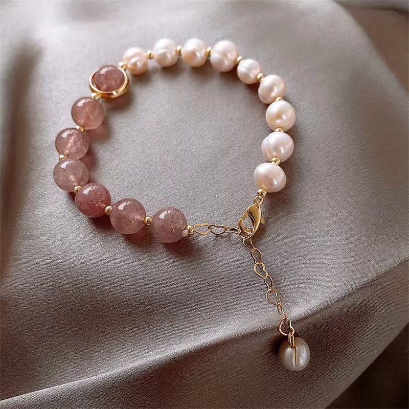 Bracelet chaîne positif amour perle quartz fraise