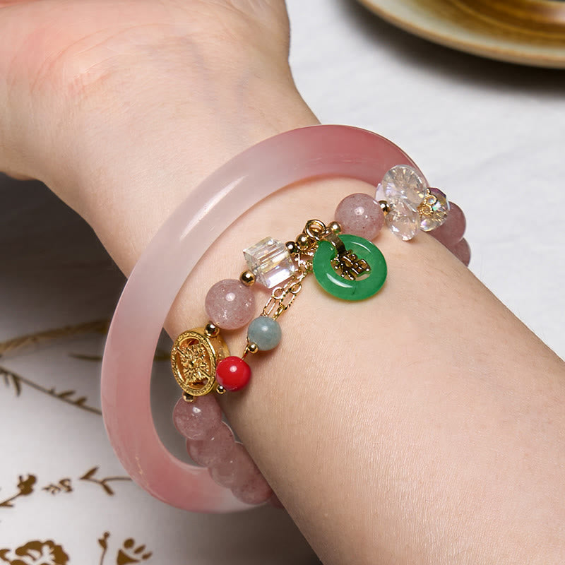 Coffret Amour et Protection Quartz Fraise et Jade Rose