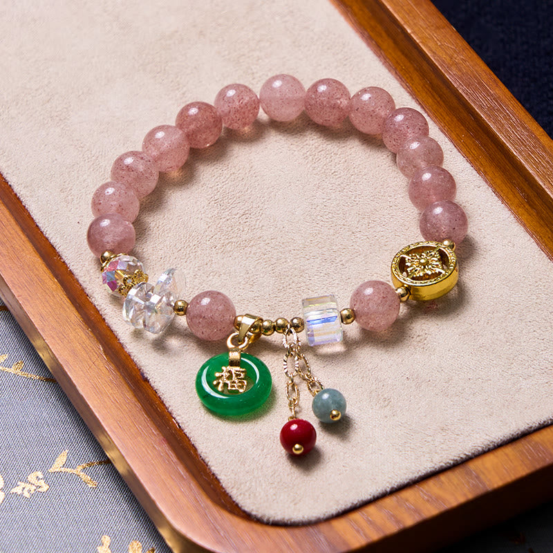 Coffret Amour et Protection Quartz Fraise et Jade Rose