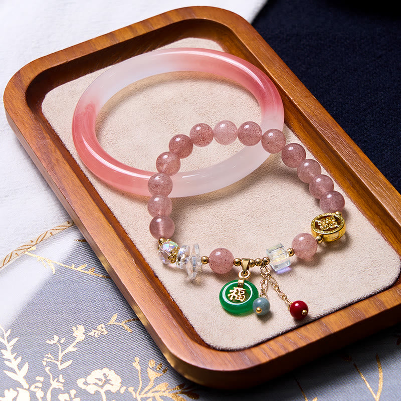 Coffret Amour et Protection Quartz Fraise et Jade Rose
