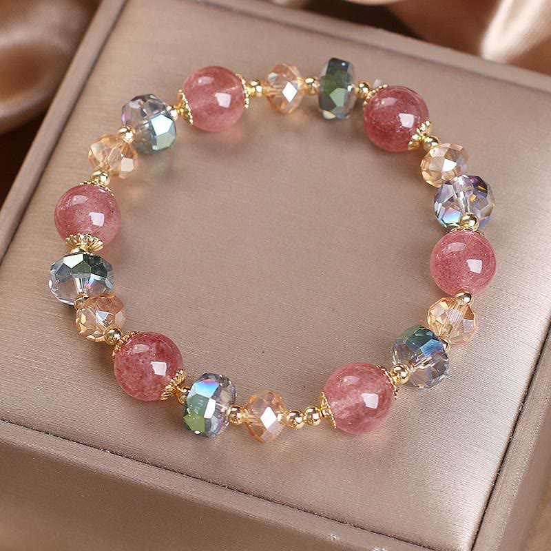 Bracelet positif en quartz fraise pour l'amour et la guérison